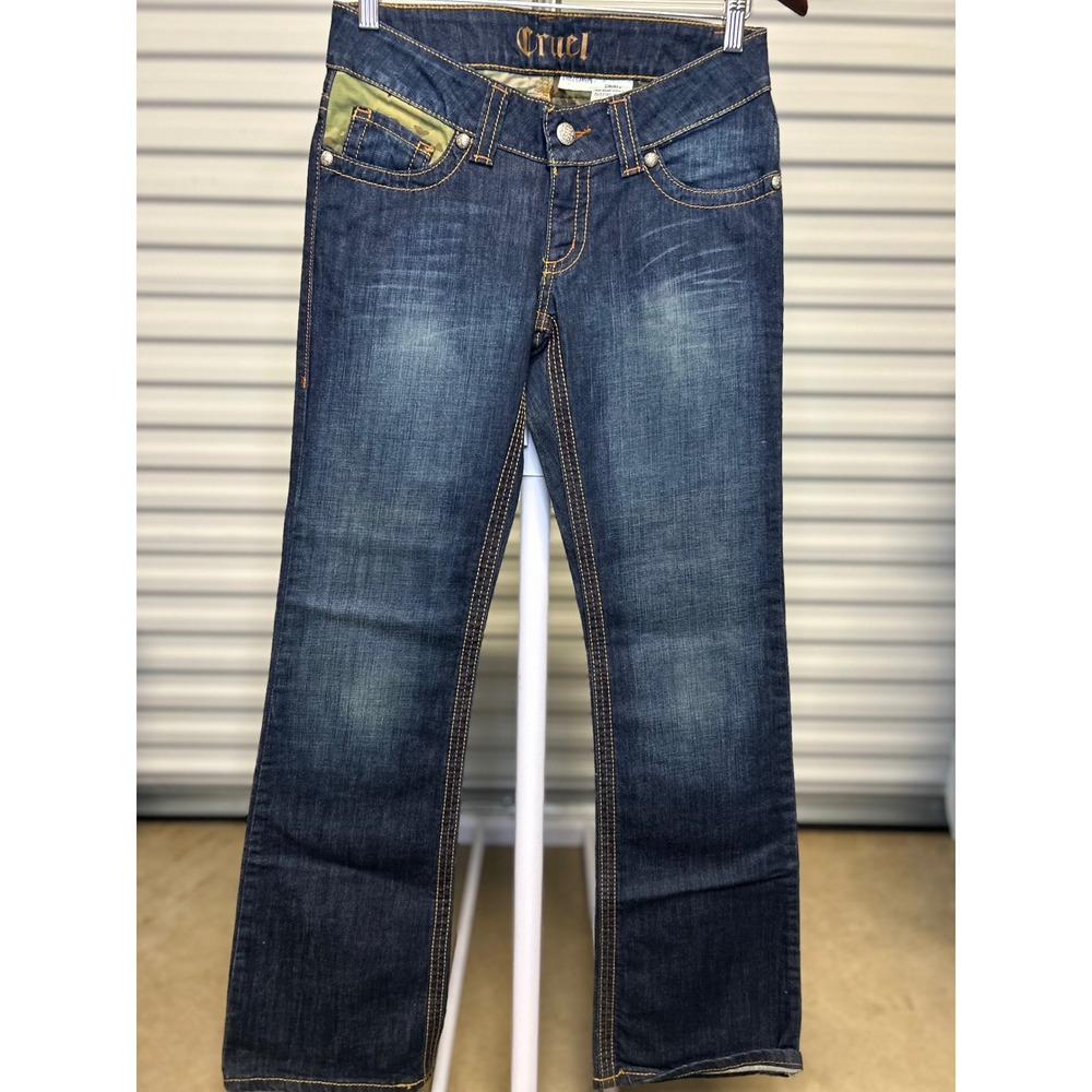 Cruel Jeans Women 3R Camryn Slim Bootcut Camo Studded Low Rise Stretch Denim